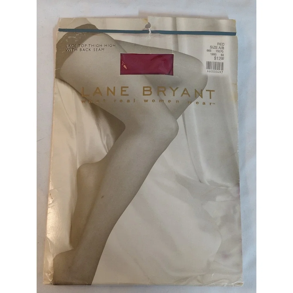 Vtg Lane Bryant Lace Top Thigh High Stockings Red W/ Back Seam Sz A/B Deadstock